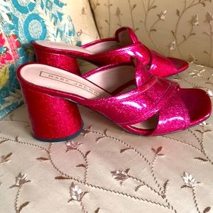 Lightly used open toe sparkly MJ open toed pinkish red mules